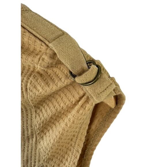 Calvin Klein Y2K Tan Cap Sleeve Ribbed Scoop Neck Top Sz Large Buckle Sleeves - Picture 4 of 10